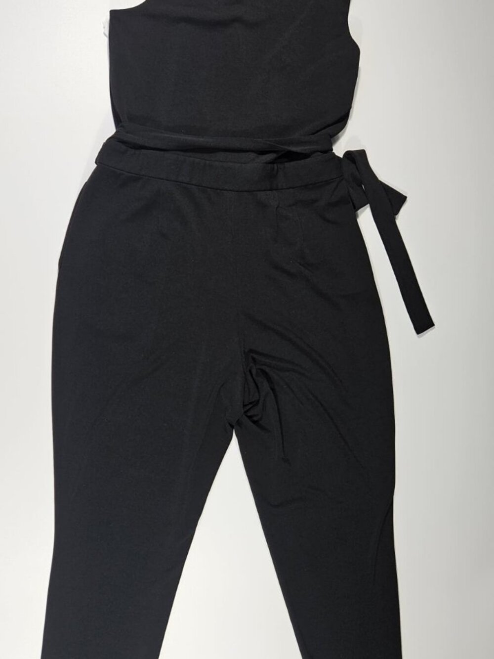 LAUREN RALPH LAUREN Black Sleeveless Faux Wrap Jumpsuit Tie Waist ~ Large
